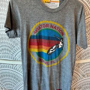 Aviator Nation Gray Tee with Vibrant Stripes